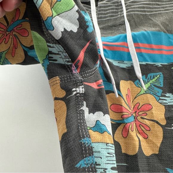 Nauset Surf Gray Multicolor Tropical Floral Palm Tree Print Swim‎ Trunks Sz 27 - Picture 5 of 9